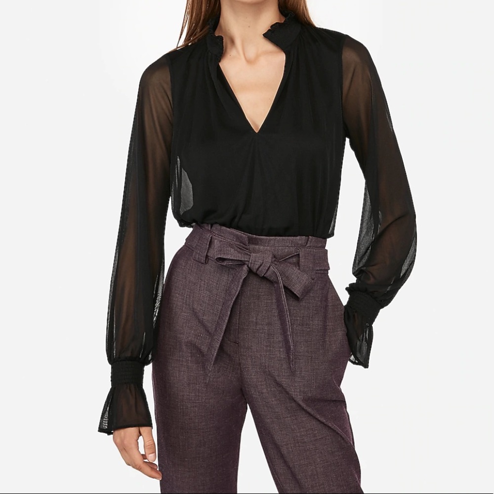 Express Smocked Collar V-neck Top